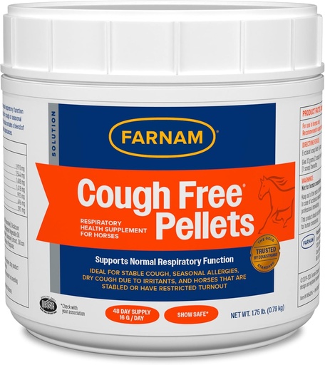 [BRSWYZ33CIBQEFA6] Farnam Cough Free Pellets Respiratory Health Supplement for Horses, Provides Respiratory Support for Horses with Seasonal Allergies or Stable Cough, 1.75 lb., 48 Day Supply