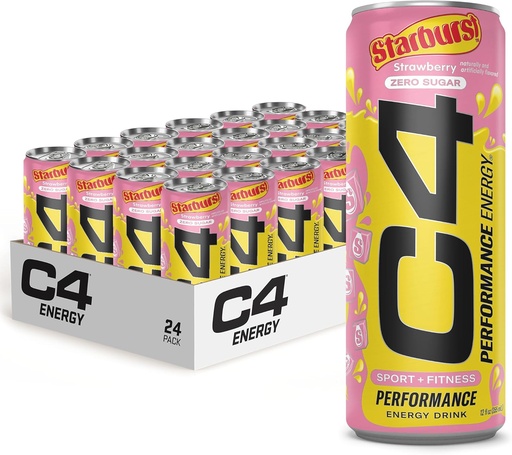 [BRSRMAI7CMHGKYL6] Cellucor C4 Performance Energy Drink | STARBURST Strawberry | Zero Sugar Carbonated Preworkout Energy | 200mg Caffeine with Beta Alanine | 12 Fl Oz (24 Pack)
