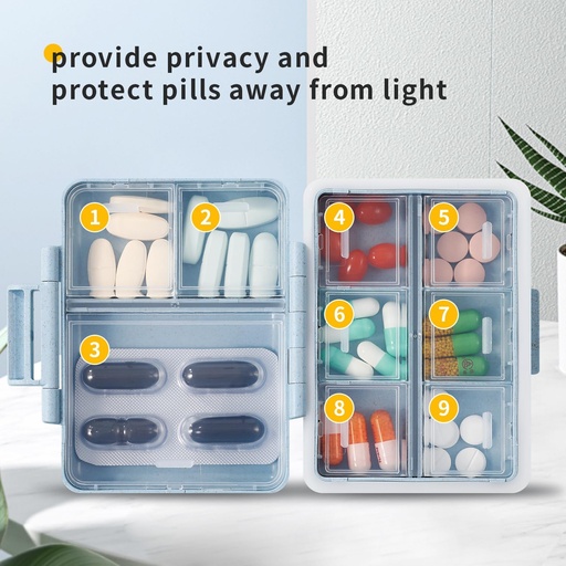 [BRSROFLQAEIR43LP] 2 Pack 9 Compartments Travel Pill Organizer Box Moisture Proof Small Pill Case for Pocket Purse Daily Pill Holder Container for Medicine Vitami