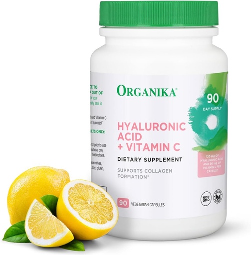 [BRSW2AIOPMORUCD5] Organika Hyaluronic Acid Supplement with Vitamin C (90 Vegetable Capsules): Symbiotic Joint Wellness, Collagen, & Skin Hydration Powerhouse - Enhanced Hyaluronic Acid Supplements for Mobility & Beauty