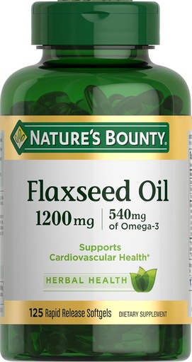 [BRSWIYQTBICBKHL2] Nature's Bounty Flaxseed and Omega 3, Dietary Supplement, Supports Cardiovascular Health, 1200mg, Softgels, 125 ct