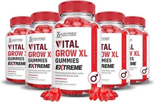 [BRSRAHYPCQCAYDLV] Justified Laboratories (5 Pack) Vital Grow XL Extreme 2000MG Performance Gummies Advanced Formula Formulated with ACV Pomegranate Beet Juice Powder B12 Vegan Non GMO 300 Gummys