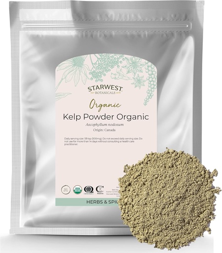 [BRSWIZQRBINGK3LA] Starwest Botanical Orgue Kelp Powder - Nutèndy Rich, Font natural de Iodi, Potassa, Magnesi, Zinc, Iron, & Calci, Crited Kosher, No-GMO - 16 d' oz Baya