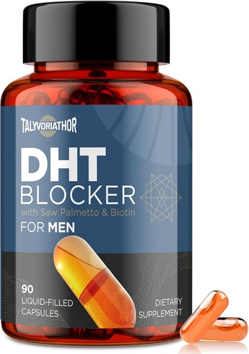 [BRSRAA3RBECGO23L] DHT Blocker pour hommes avec Saw Palmetto & Biotin, Formule de croissance des cheveux dans les capsules à remplissage liquide, Suppléments de perte de cheveux, Vitamines de repousse des cheveux, Mélanges à base de plantes propriétaires - 90 capsules(1 bouteille)