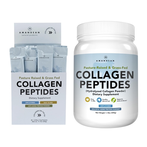 [BRSRAZINA4PQKE3K] AMANDEAN Collagen Peptides Bundle. 1kg & Stick Packs. Grass-Fed, Enzymatically Hydrolyzed, Type 1 & 3. Protein with 18 Amino Acids for Healthy Skin, Hair, Nails. Easy to Mix, Unflavored, Non-GMO