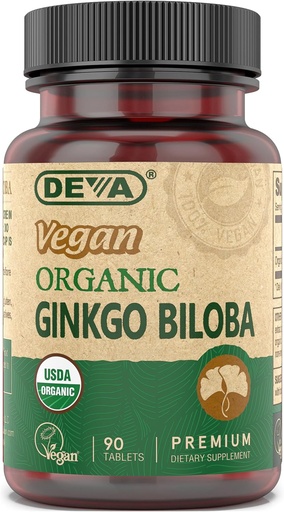 [BRSWIYIABVYWI2L6] Suplemento dietético de DVA Vegan Ginkgo Biloba, USDA Organic, Vegan Society Certified, Easy-to-Swallow Tiny Tablets, 300 mg., 90-Count Bottle