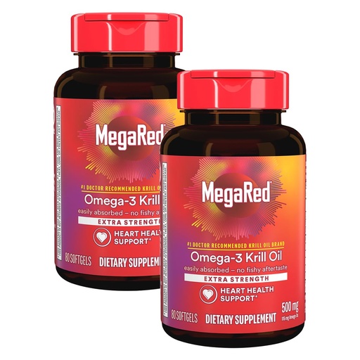 [BRSWIGQYOMGWMGQ5] MegaRed Extra Strength 500mg Omega-3 Krill Oil Supplement with EPA/DHA, No Fishy Aftertaste Supports Heart Health, 80 Count Softgels (2 Pack)
