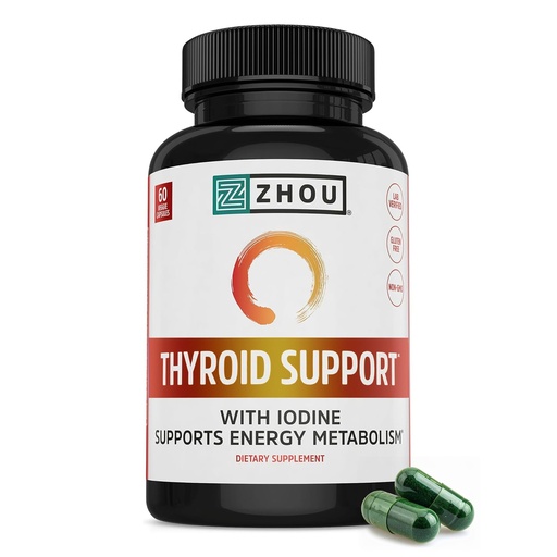 [BRSWIALRCMPGECI3] ZHOU Thyroid Support - Thyroid Supplement for Women & Men with Zinc, Iodine, & Selenium, Cellular Energy Thyroid Complex with Ashwagandha, Kelp - 60 Veggie Capsules (Pack of 1)