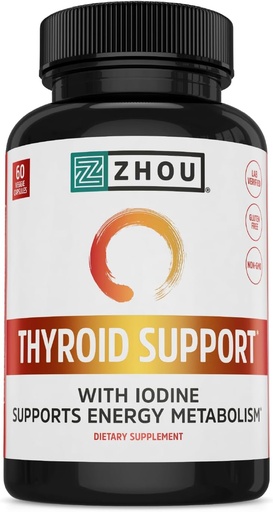 [BRSWIALRCMPGECI3] Zhou Thyroid Support - Thyroid Supplement for Women & Men with Zinc, Iodine, & Selenium, Metabolic Health Thyroid Complex with Ashwagandha, Kelp - 60 Veggie Capsules (Pack of 1)