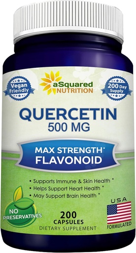 [BRSWGYYTOB7G2DTO] aSquared Nutrition Quercetin 500mg Supplement - 200 Capsules - Quercetin Dihydrate to Support Cardiovascular Health - Max Strength Powder Complex Pills to Help Improve Immune Response