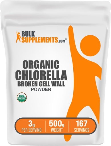 [BRSWIFYZBUHAM2YV] BulkSupplements.com Organic Chlorella Powder - Broken Cell Wall, Green Superfood Powder, Chlorella Supplement - Gluten Free, 3g per Serving, 500g (1.1 lbs) (Pack of 1)