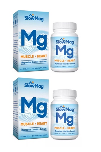 [BRSRAZIECQFQKELK] SlowMag Mg Muscle + Heart, Supports Muscle Relaxation and Heart Health. Magnesium Chloride + Calcium, Slow-Release Tablets, Easy to Absorb and Gentle on the Stomach. 60 Count (Pack of 2)