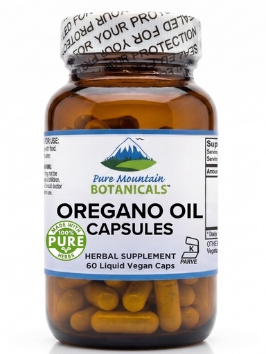 [BRSWKYI5CMARK2YV] Pure Mountain Botanicals Oregano Oil Capsules - 60 Vegan Caps - 510mg Oil of Oregano - Carvacrol 70% - Kosher Herbal Supplement