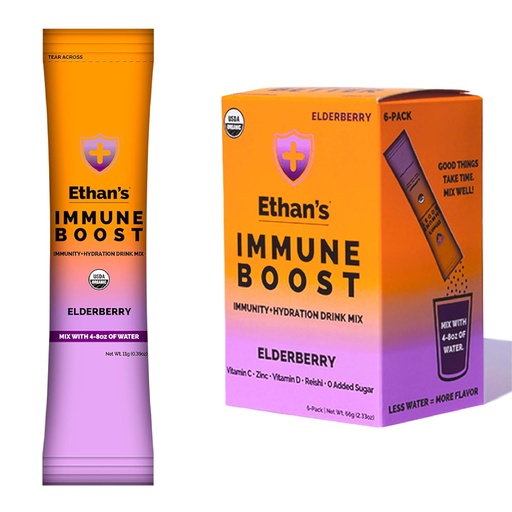 [BRSW2YYDOACWGDTK] Ethan's Organic Drink Mix, Elderberry Flavor, Immunity Support and Hydration Powder Packets, Made with Real Fruit, Vitamin C, Vitamin D, Zinc, No Added Sugar (6 Pack)