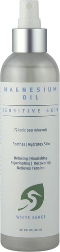 [BRSWEC3YCAFQ2D35] White Egret | Magnesium Oil Spray Sensitive Skin with 72 Ionic sea Minerals | Soothing, Nourishing, rejuvenating and Recovering Properties | 8 Fl Oz