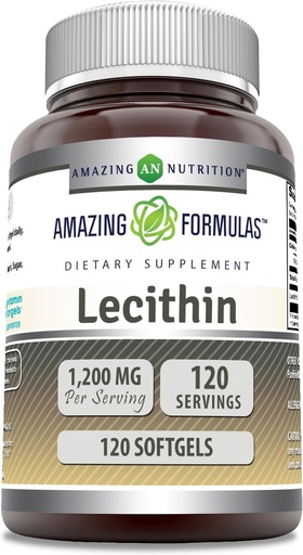 [BRSROBL3O4NBAHLH] Fórmulas increíbles Lecithin 1200 mg Suplemento de Softgels ← High Potency ← No Gluten Free (1 Pack, 120 Cuenta)