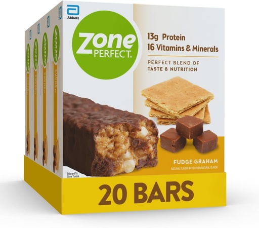 [BRSRAZQ3BUMGE3TP] ZonePerfect Protein Bars, 13g Protein, 16 Vitamins & Minerals, Protein Snack, Fudge Graham, 20 Bars