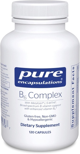 [BRSWGFD2AF4AA3L4] Encapsulations pures Complexe B6 - Supporte le système nerveux et la santé du cerveau* - Comprend des vitamines B - Contient de la vitamine enrichie B6 - Sans OGM et sans gluten - 120 capsules