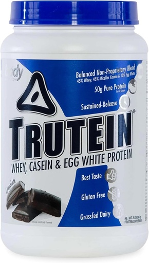 [BRSWIZYGDEGBKG3K] Body Nutrition Trutein High Protein Powder: 45% Whey, 45% Casein, 10% Egg White Protein Shake Mix, Gluten-Free, Low Sodium, Low Carb Protein Supplement Powder for Men & Women, Chocolate, 2lb