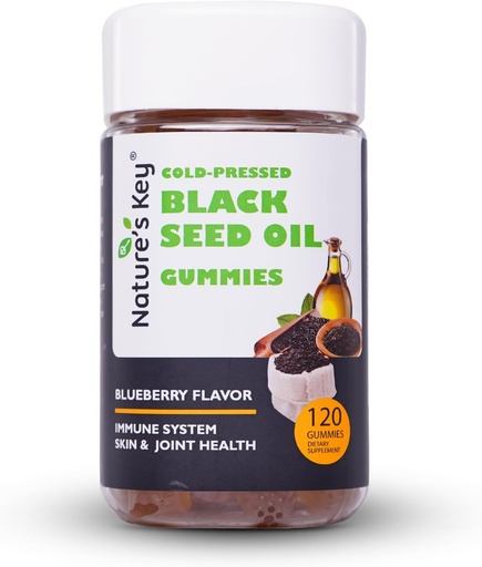 [BRSROZYKB4CAYFLL] Nature's Key Black Seed Oil Gummies,Support Immunity, Joints, Digestion, Hair & Skin | Cold-Pressed, with 200mg Nigella Sativa Seed Oil, Vitamin C, Ginger, Pomegranate (Blueberry Flavor 120 Count)