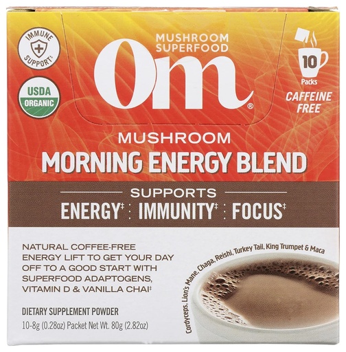 [BRSRMZAYOYCAY3IY] Om Mushroom Superfood Morning Energy Mix Mushroom Toz İçecek, Kahve Özgür Enerji Cordyceps, D2, Agaricus Bisporus, Lion's Mane, Rhodiola ve Türkiye Tail, 10 Kont, 2.82 Oz Oz