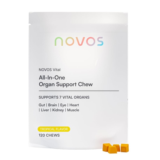 [BRSRAH35AQCGMCQZ] Novos Vital Chews | All-In-One Organ Support | Liver, Brain, Eyes, Heart & Gut Support for Men & Women | Nattokinase, Lutein, Inulin, Rutin & More | Tropical Flavor (120 Count)