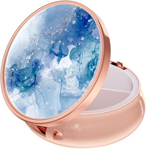 [BRSRMBINDIBBGH3D] Rouidr Pill Box, 3 Compartment Medicine Pill Case, Small Metal Travel Medicine Box for Purse & Pocket, Rose Gold, Light Luxury Blue