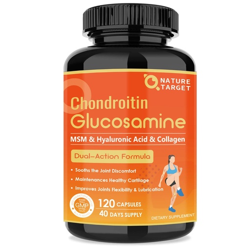 [BRSROCQNCUBWEADV] NATURE TARGET Glucosamine Chondroitin - Joint Supplement for Women & Men, Plus MSM, Collagen, Shellfish Free, 120 Counts