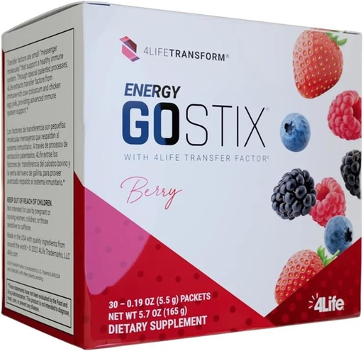 [BRSWIYAZBIDBWCA3] 4Life Energy Go Stix, Healthy Energy Drink Mix, Caffeine de Guarana, Maca, Yerba Mate y Green Tea Leaf Extract, Berry Flavor - 30 Packets