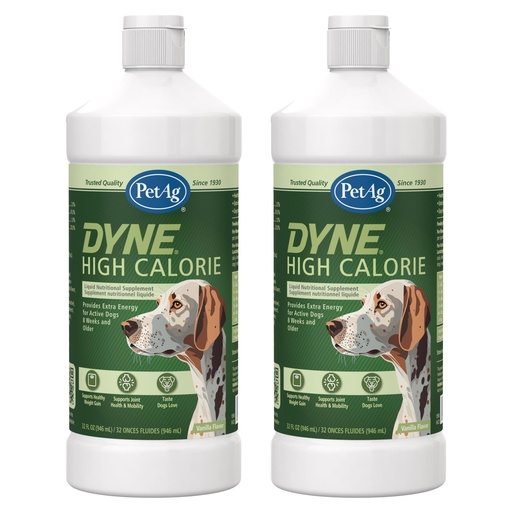 [BRSROAIZBYPAE3TD] Pet-Ag Dyne High Calorie Liquid Nutritional Supplement for Dogs & Puppies 8 Weeks and Older - 32 oz, Pack of 2 - Supports Performance and Endurance - Sweet Vanilla Flavor