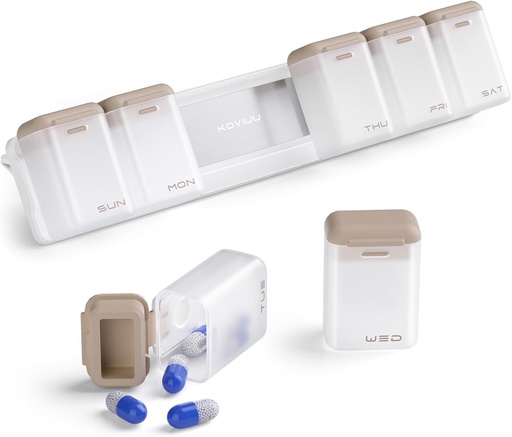 [BRSRAA3ROUFREGYU] Weekly Pill Organizer Magnetic, Removable Pill Box 7 Day 1 Time a Day, Large Pill Case Travel, Week Once Daily Medication Dispenser, Medicine Container Holder for Supplement Vitamin, Brown