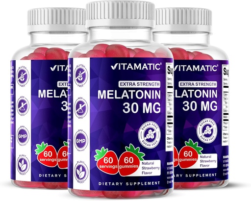 [BRSRA23QDMHAGA3X] Vitamàtic Sugar Free Melatonin 30mmy per Gummmy - 60 Servings - 60 Vegeta Giesrian - No Habiting suplementari (60 comte (Pack de 3)
