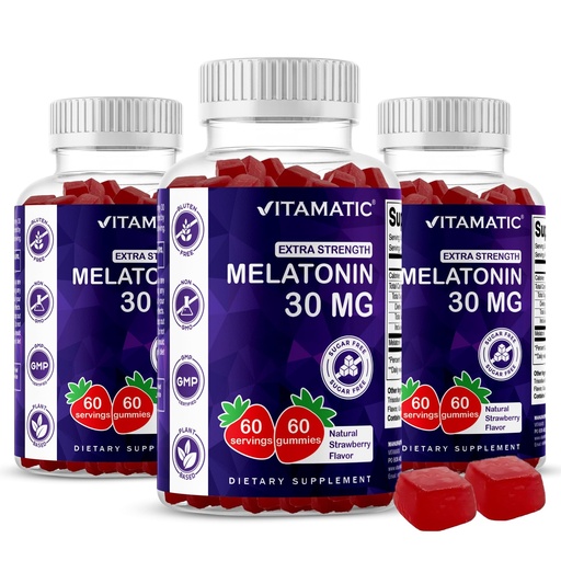 [BRSRA23QDMHAGA3X] Vitamatic Sugar Free Melatonin 30mg per Gummy - 60 Servings - 60 Vegetarian Gummies - Non-Habit Forming Supplement (60 Count (Pack of 3))