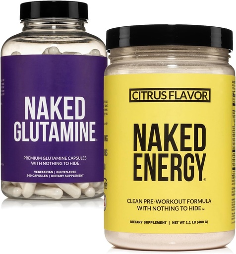 [BRSRA233AQPROE36] Naked Vegan Energizing Muscle Recovery Bundle: Naked Citrus Energy e 240 cápsulas de L-Glutamina espidas, 1000mg