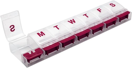 [BRSROCAZCICB4GY2] EZY DOSE Weekly (7- Day) AM / PM Daily Push Button Pill Organizer, Vitamin Case, dan Medicine Container, X- Large Kompartemen, Arthritis Friendly, Convenent and Easy to Gunakan, Clear / Red, BPA Free