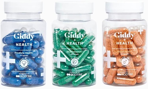 [BRSRMBQDAAIAM2DP] Giddy + Health Men's Complete Bundle | Multivitamínico, Libido Boost, Prostate Health (30-Day Supply)
