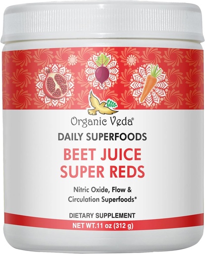 [BRSRAZYBOZ5QOAA2] Organic Veda Beet Root Powder Juice Supplement with Superfood Reds - Beet Juice Powder with Nitric Oxide to Support Circulation, Energy, Endurance, and Stamina - Vegan, Non-GMO - 11 oz