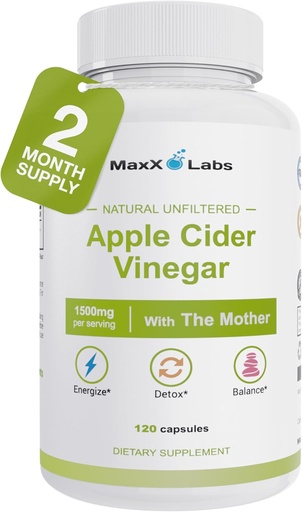[BRSWGBQFA4FQYAIV] Apple Cider Vinegar Capsules with Mother, 1500mg ACV Pills, Helps Improve Energy, Support Efforts to Improve Immunity and Digestion High Potency, Non-GMO, Gluten-Free - 60-Day Supply