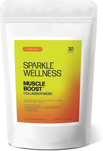 [BRSWYAANPIBR6EL4] Sparkle Wellness Muscle Boost (Orange) [30-Serves] | Collagen Supplement Powder with Hydrolyzed BODYBALANCE Collagen Peptides & Buffered Vitamin C | Improves Body Composition