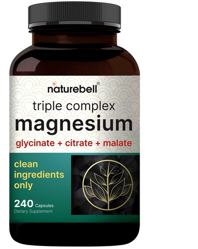[BRSROHYCOEJWK23V] NatureBell Magnesium Complex for Women & Men 1,000mg Per Serving – 240 Capsules – Triple Magnesium Complex with Glycinate, Citrate & Malate – Chelated & Purified – Non‑GMO, Filler Free