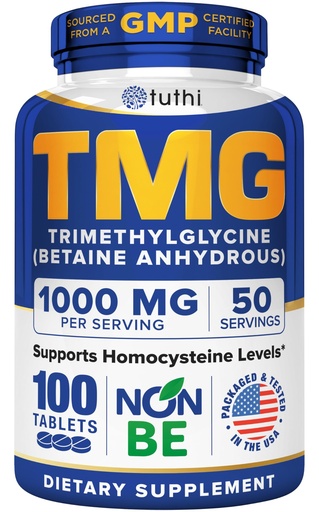 [BRSROBAYOR6AAFDL] Tuthi TMG Supplement – 1000mg Trimethylglycine – Betaine Amino Acid for Cardiovascular Support and Healthy Homocysteine Levels – 100 Vegan Tablets – Gluten-Free, Non-GMO – Made in USA