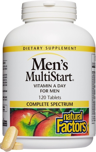 [BRSWIYT3PMDWODTA] Natural Factors, Men's MultiStart Daily Multivitamin, Elikadura Laguntza Inmune Osasuna eta Energiarako, 120 pilulak (60 zerbitzatu)
