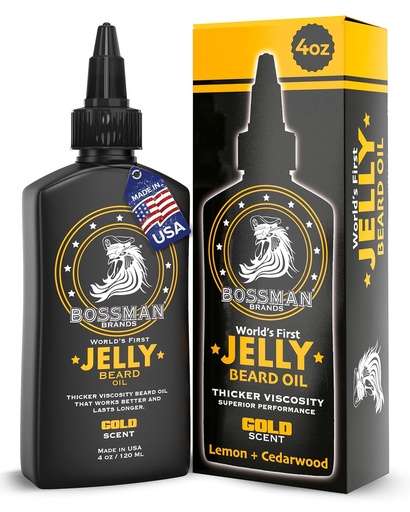 [BRSWKFQ5CF7WE2IV] Bossman Jelly Beard Oil for Men (4 oz, Gold Scent) – Softens, Moisturizes & Conditions with Natural Ingredients