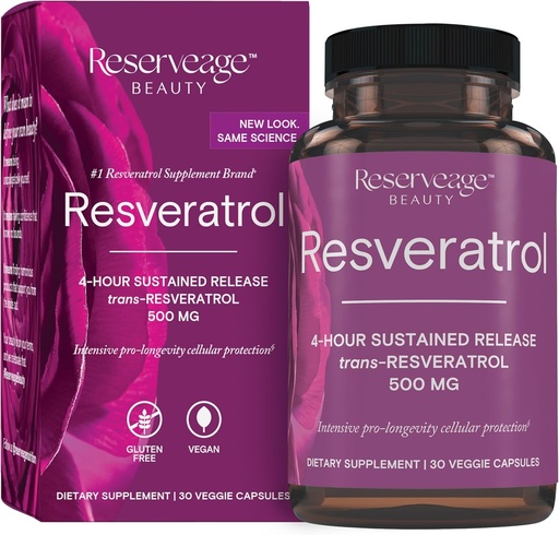 [BRSWIYIECYPGY3YZ] Reserveage Beauty, Resveratrol 500 mg, Antioxidant Supplement for Heart and Cellular Health, Supports Healthy Aging and Immune System, Paleo, Keto, 30 Capsules