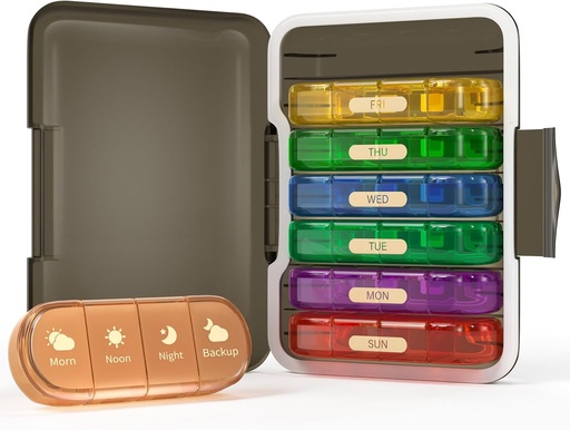 [BRSROEI3DMBWCGY7] Weekly Pill Organizer 4 Times a Day, 7 Day Pill Box 4X, Portable for Travel Pill Case for Pills/Vitamin/Fish Oil/Medication/Supplements (4x7 Black+Rainbow)