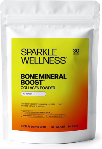 [BRSRAZT7O5YB43IY] Sparkle Wellness Bone Mineral Boost (No Flavor) [30 Serves] | Collagen Powder Supplement | FORTIBONE Bioactive Collagen Peptides and Buffered Vitamin C Nutra C | Bone Supplements