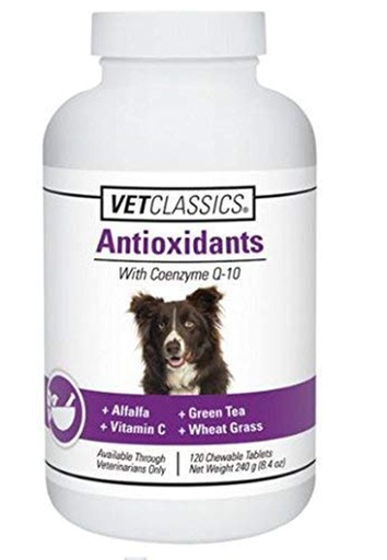 [BRSWIYQ3BJ5B2D36] Antioxidants Supplement with Coenzyme Q-10 for Dogs - 120 Ct | Green Tea, Vitamin C, & Wheat Grass, 120 Chewable Tablets