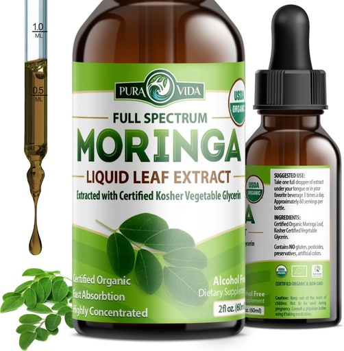 [BRSWGZI5BMCGKFI3] Экстракт жидких капель PURA VIDA MORINGA - USDA Organic Certified - высокоочищенная, биодоступная и более быстрая абсорбция, чем порошок Moringa или капсулы