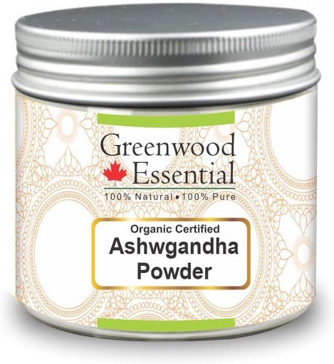 [BRSWYHQBAECRO2AU] Greenwood Essential Pure Ashwgandha Powder (Withania somnifera) Органический сертифицированный 100% натуральный терапевтический класс 100 г (3,5 унции)