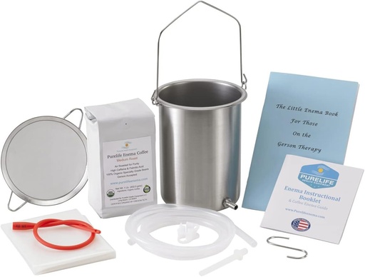 [BRSWKGT2OAEGOFQZ] PureLife Coffee Enema Kit- Made in USA - All You Need Kit - 2 Qt USA Stainless Steel Enema Enema Bucket - Lab Tested Organic Enema Coffee - Mold, Fungus, Mycotoxin Free - 1 Pound - Coffee Strainer
